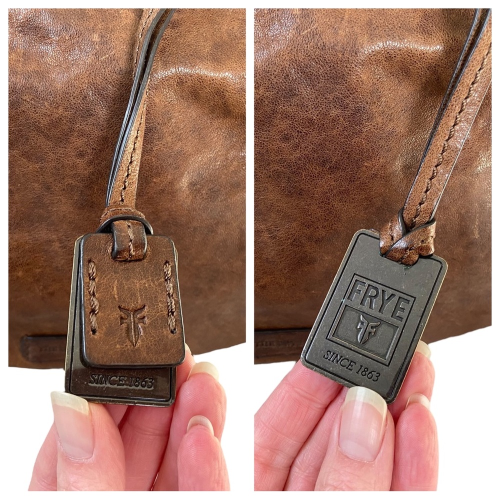 Frye Becca Rustic Italian Leather Brown Shoulder Bag Satchel Dual Handle Purse - Picture 13 of 16